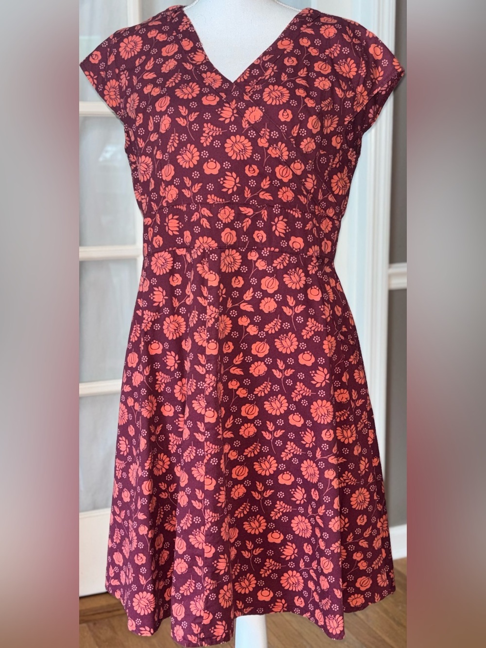 Mata Traders Burgundy Floral Faux Wrap Cotton Dress Pockets XL